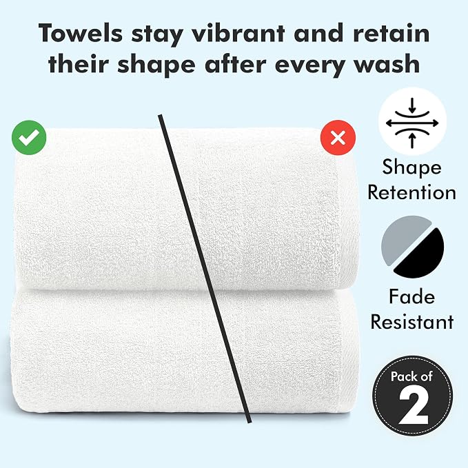 Bath Sheets – 550 GSM Extra Large Bathroom Sheet Set – Pack of 2 Jumbo Towels White (71x35in) – 100% Ring Spun Cotton Soft Quick Dry Large Bath Towels for Adults Hotel Spa Bathroom Use