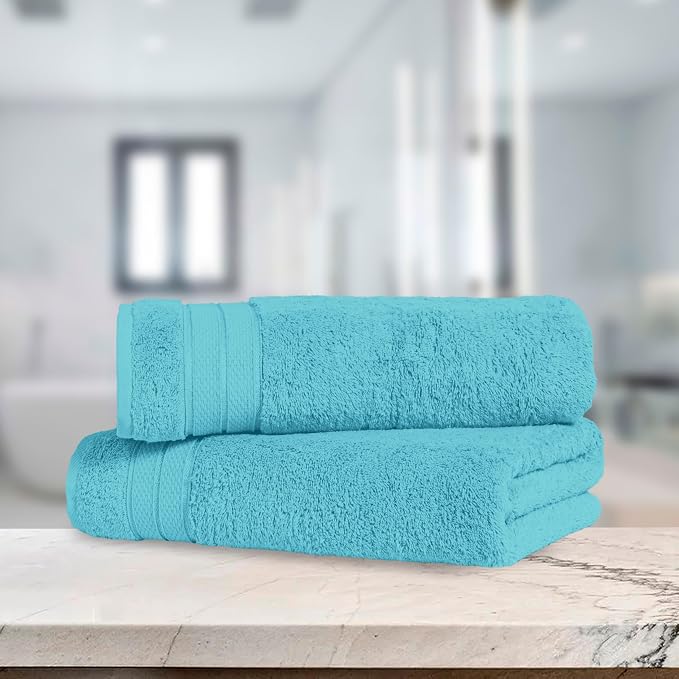 Elegant Comfort Three Line Popcorn Towel Set for Bathroom 27 x 54 inches, Premium Hotel Quality 2-Pack Bath Towels, 100% Turkish Cotton, Soft and Durable, Quick Dry and Highly Absorbent, Aqua