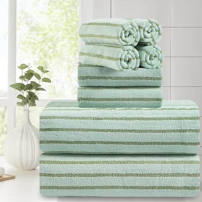 Mistyrose Bath Towels,8 Pack Large Bath Towels Set Super Absorbent Microfiber Bath Sheets-2 Oversized Bath Sheets 2 Hand Towels 4 Washcloths for Family Hotel Spa Gym(Light Green)