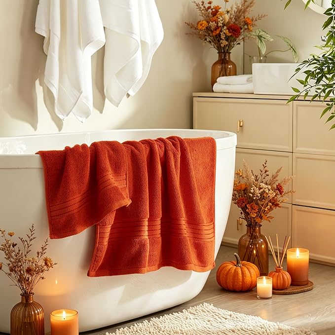 COZYART Luxury Bath Towels 4 PCS, 27x54 650 GSM Turkish Cotton Burnt Orange | Zero Twist 100% Ring Spun Cotton, Fluffy, Ultra Soft, Super Absorbent, Quick Dry, Large Towels for Hotel Spa Bathroom Shower