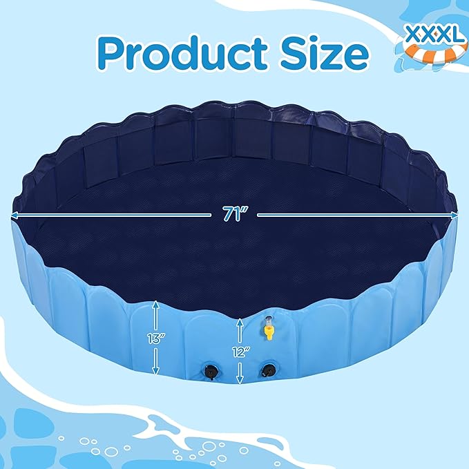 Yaheetech Foldable Dog Bath Pool Collapsible Dog Bathing Tub Doggie Wading Pool with Sprinkler for Indoor/Outdoor Use Suitbale for Puppy Small Medium Dogs Cats(Blue, 71x13 inch)