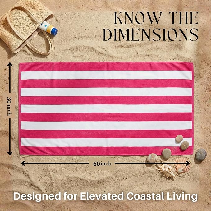 Beach Towels 6 Pack Large 30x60-100% Cotton Beach & Pool Towels Bulk Cabana Stripe - Quick Dry Bath Towel Set for Swim, Beach Essentials, Bathroom, Hot Tub, Yoga, Hotel & Airbnb Guests