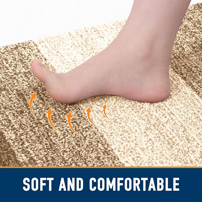 Smiry Dog Door Mat for Muddy Paws, Absorbs Moisture and Dirt, Low-Profile Entryway Mat with Non-Slip Backing, Entry Indoor Outdoor Doormat for Inside Floor (44x24 Inches, Camel, Striped)