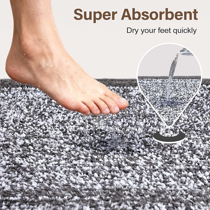 60x24 Long Bathroom Rugs Washable Non Slip, Grey Bath Mat for Bathroom Floor Tub, Soft Absorbent Quick Dry Mats for Shower,Bathtub,Home Decor