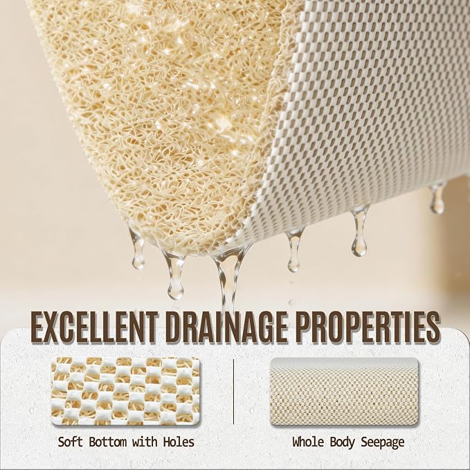 Joyhalo Shower Mat Bathtub Mat Non Slip, Bathmats Non Slip, Quick Drying Foot Scrubber Loofah Mats for Shower, Tub, Bathroom, Home, 17x24inch, Beige