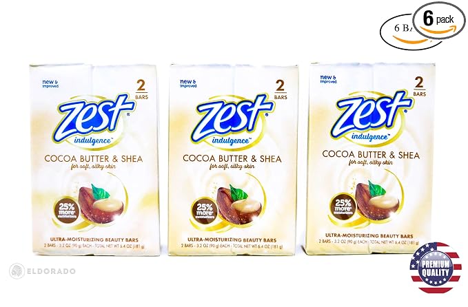 Zest Creamy Cocoa Butter & Shea Soap, 6 Bars, 3.2 Oz. Each