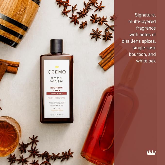 Cremo Body Wash for Men, Rich-Lathering Bourbon & Oak,16 Fl Oz