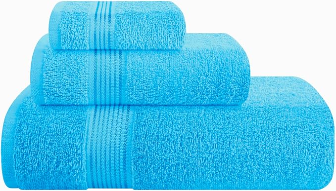 Belizzi Home Ultra Soft 3 Pack Cotton Towel Set, Contains a Bath Towel 28x55 inch, a Hand Towel 16x24 inch & a Wash Coth 12x12 inch, Ideal Everyday use, Compact & Lightweight - Turquoise Blue