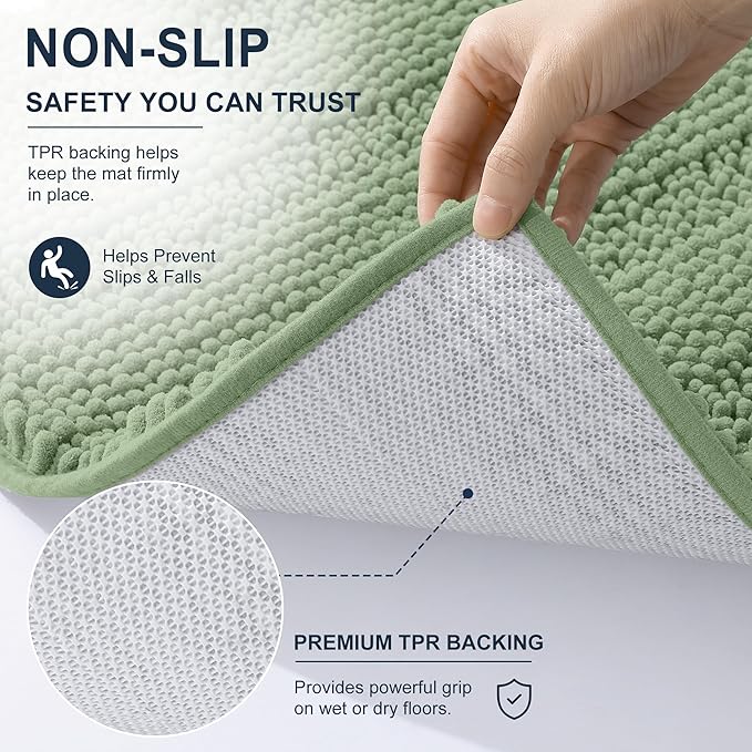 Smiry Thick Chenille Large Bathroom Rugs 44x32, Extra Soft Absorbent Striped Bath Mat, Machine Washable, Rubber Backing, Bath Rugs for Bathroom, Tub & Shower, Home Decor Accessories, Sage Green