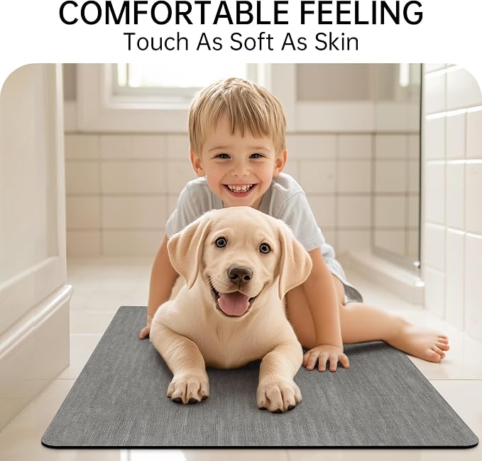 Mecko Bath Mat, Ultra Absorbent Quick Dry Bathroom Floor Mats-Rubber Non-Slip Thin Bathroom Rug Fit Under Door, Faux Suede Surface Shower Rug for Bathtub, Sink, Shower Room(Grey,24"x48")