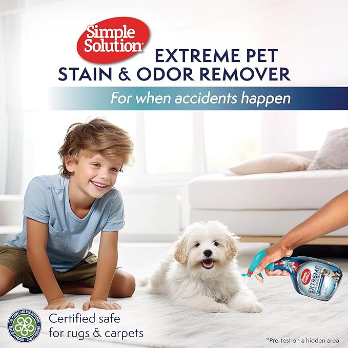 Simple Solution Extreme Pet Stain and Odor Eliminator Spray, Pee Stain Remover, Enzyme Cleaner, 3X Pro-Bacteria Cleaning Power, Dog Odor Remover, 32 oz