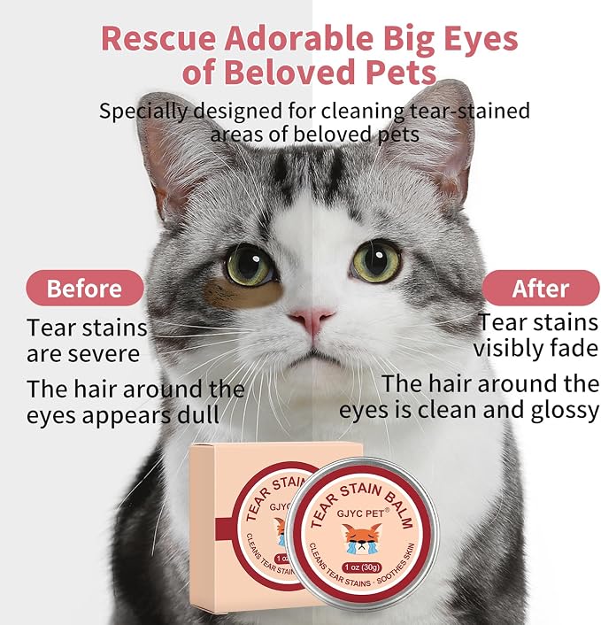 Pet Tear Stain Remover Balm - 1 oz (30g) Natural, Plant-Based Eye Care for Dogs and Cats - Gently Cleanses and Restores Sparkling Eyes