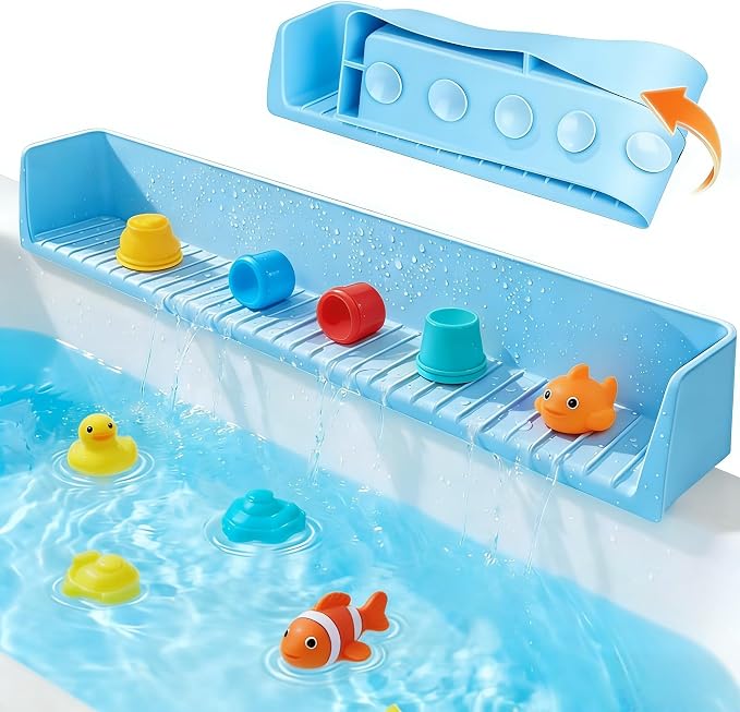Bathtub Splash Guard,Silicone Splash Guard Play Shelf Bathtub Topper for Kids with Strong Suction Cups,Toy Holder,Toddler Bathroom Essentials