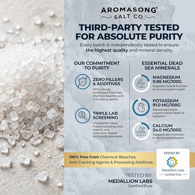 Aromasong Dead Sea Bath Salt - 100% Pure & Natural Dead Sea Salts for Soaking Coarse Grain 19 LB - Bulk Resealable Pack (Packaging May Vary) Used for Body wash Scrub - Soak for Women & Men.