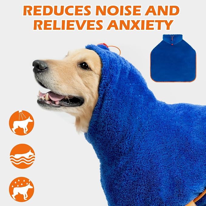EXPAWLORER Soft Dog Bathrobe with Hood, Super Absorbent & Quick-Drying Dog Towels, Cozy Drying Coat for After Bath,Swimming, Blue M