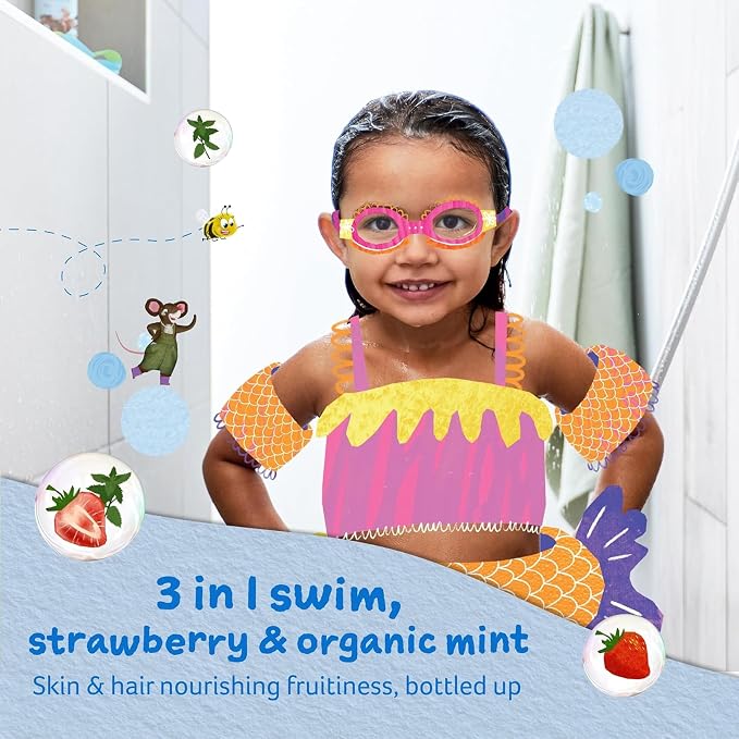Childs Farm, Kids 3 in 1 Swim, Strawberry and Organic Mint, Body Wash, Shampoo and Conditioner, Suitable for Dry, Sensitive and Eczema-Prone Skin, 8.4 Fl Oz