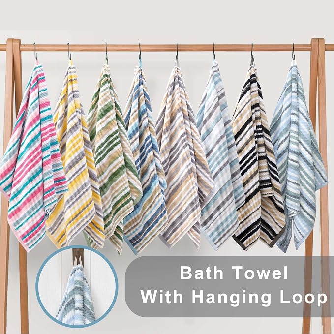 100% Cotton Blue Striped Hand Towels Set of 4, 16x27 Inches, Quick Dry & Highly Absorbent Soft Lightweight Towels for Bathroom, Shower, Guest Room, Luxury Blue & Gray Stripe Towel Gift Set