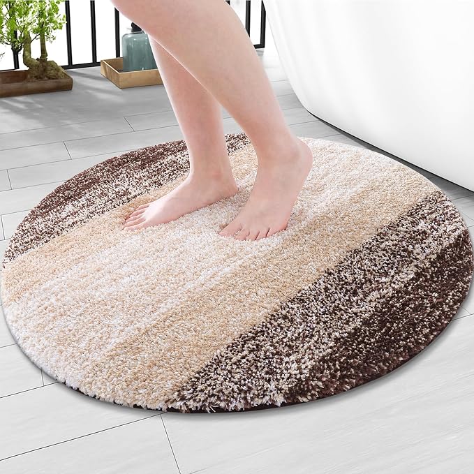 Arotive Microfiber Bathroom Rugs, Shaggy Soft and Absorbent Bath Rug, Thick Plush Machine Washable Dry Bath Mats for Bathroom, Tub and Shower, 30x30, Brown, Round