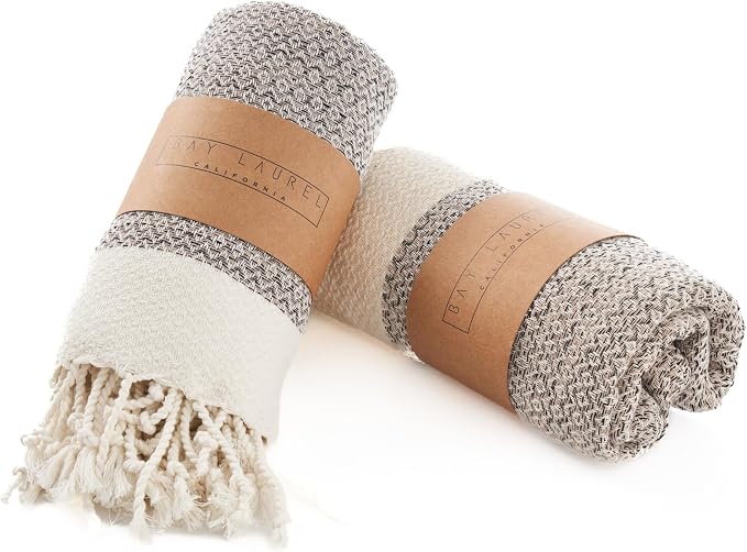 BAY LAUREL Turkish Hand Towel – Pack of 2 | Soft & Absorbent Decorative Towels for Bathroom, Hand, Face, Hair, Gym, Yoga, SPA, Kitchen & Tea | Boho Decor (Beige, Diamond 15x26 Inches (Set of 2)