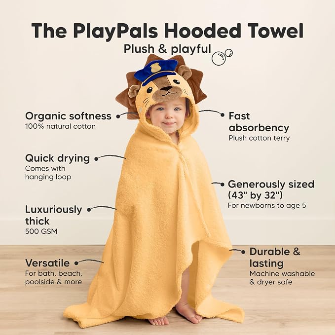 KeaBabies Organic Baby Towel with Hood for Girls, Boys, Soft (Leo) | Absorbent 100% Cotton Hooded Baby Towels for Newborns, Infants, Large Hooded Bath Towels for Babies, Kids, Toddler 1-3