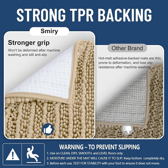 Smiry Bathroom Rugs Mat Round 30x30, Soft Absorbent Chenille Bath Rugs, Non Slip Rubber Backing Machine Washable Quick Dry Bath Mats for Bathroom Floor, Tub, Shower, Home Accessories, Beige