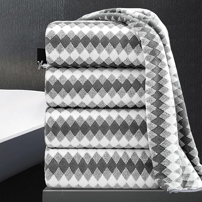 4 Piece Bath Towel Set Oversized Bath Sheet 35"x70" Bathroom Towel Extra Large Towel Set Soft Highly Absorbent & Quick Dry Premium Bath Sheet for Bathroom 600GSM Shower Towel Spa Gym Hotel,Dark Grey