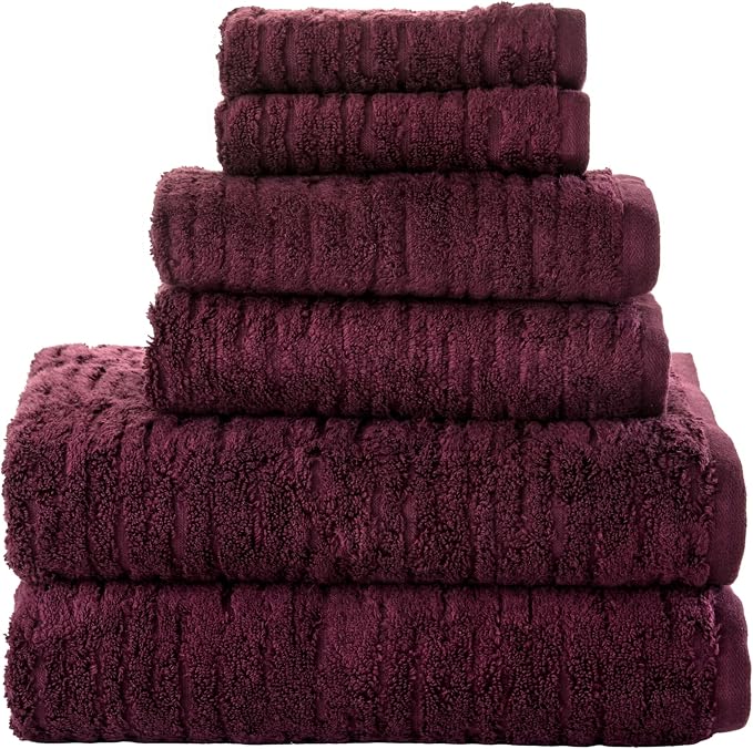 SKL Home CloudSoft 100% Cotton Luxury 6-Piece Towel Set, 600 GSM, Ultra Plush & Absorbent - 2 Bath Towels, 2 Hand Towels, 2 Washcloths, Bordeaux