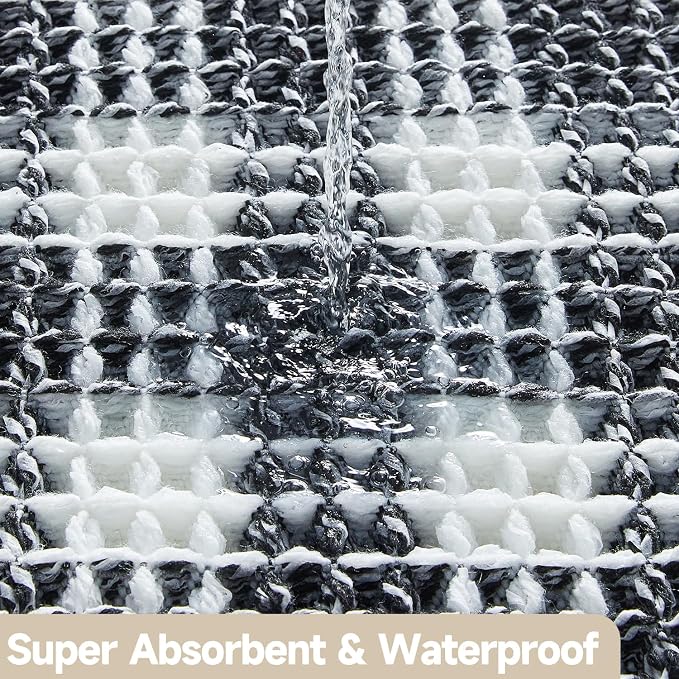 TYUU Waffle Runner Rug Bathroom, Long Boho Bathroom Rugs Non Slip Washable Absorbent Checkered Bathroom Mat Quick Dry Farmhouse Bath Mat, 72"x24" Black and White