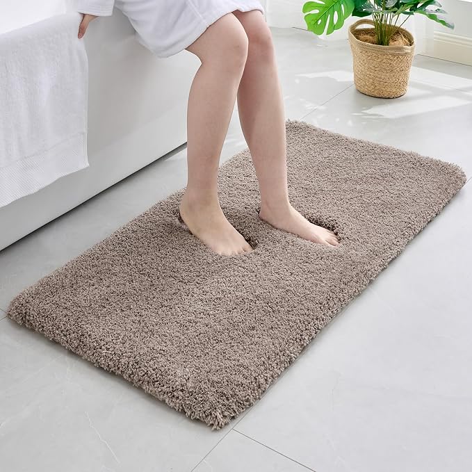 Disolla Taupe Grey Bathroom Rug 24x36 - Non-Slip Plush Thick Bath Mat, Highly Absorbent & Ultra Soft Fluffy Floor Mat, Machine Washable for Shower and Tub