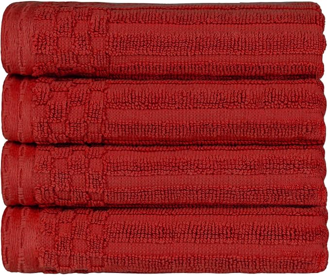 Superior Cotton 4-Piece Solid and Ribbed Hand Towel Set, Hand Towels- 16" x 28", Burgundy