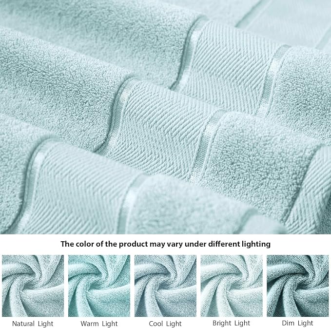 Marvione Bath Towels Set 6 Piece, 100% Turkish Cotton Highly Absorbent and Soft Towels for Bathroom 2 Bath Towels 2 Hand Towels 2 Washcloths, Light Aqua Blue