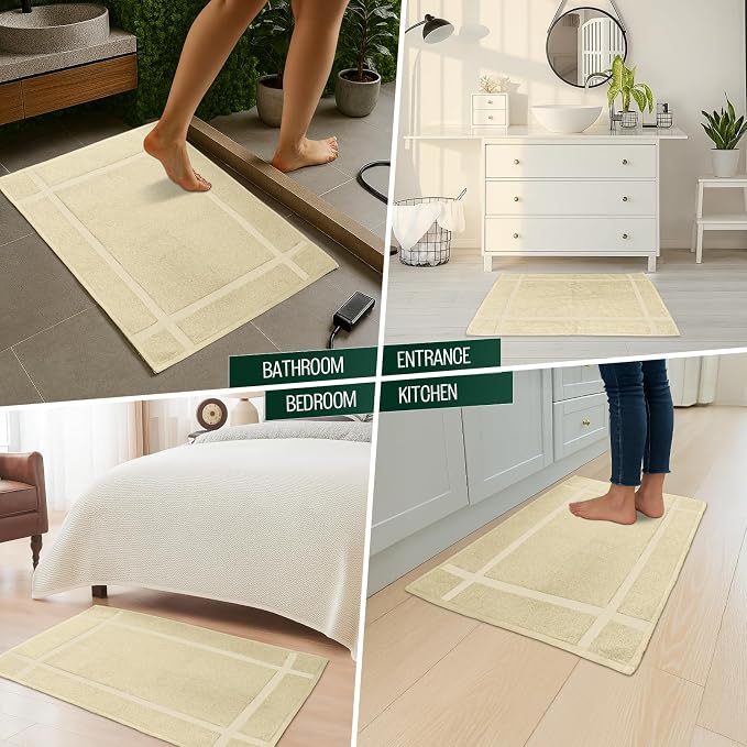 Pearl Linens Pack of 2 100% Cotton Bath Mat 18x25 inches, Soft & Absorbent Quick Dry Bathroom Mat Set, Not Bathroom Rugs, After Shower Mat, Bath Tub Mat, 781 GSM, Machine Washable, Beige