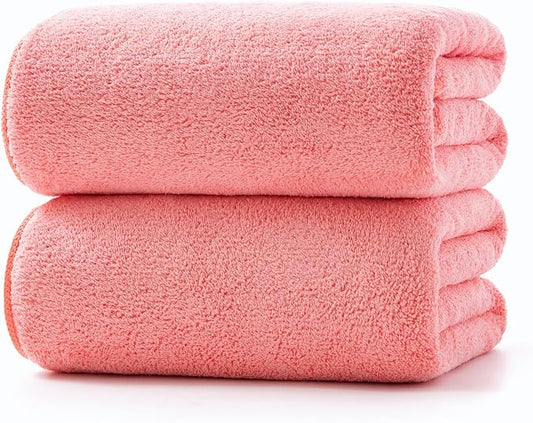 Lumimi Towels 2 Piece Soft Microfiber Bath Towel Set Salon Gym Yoga Travel Super Absorbent Lightweight Quick Dry and Durable, 55" L x 27" W, 2 Pack Pink Red