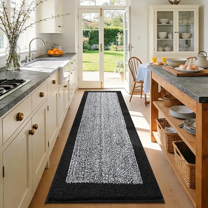 80x24 Large Bathroom Rugs Washable Non Slip, Black Bath Mat for Bathroom Floor Tub, Soft Absorbent Quick Dry Mats for Shower, Bathtub,Home Decor