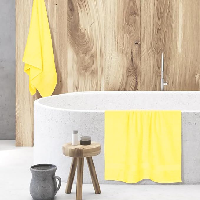 BOUTIQUO Cotton 2 Pack Oversized Bath Towel Set, Large Bath Towels 27x54, Ultra Soft, Absorbent, Compact, Quick Drying and Lightweight, Eco-Friendly and 100% Recyclable Towel Set - Lime Yellow