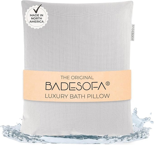 BADESOFA® Luxury Bath Pillow S - Ultra Comfortable & Quick-Drying Bath Back Pillow - Washable Full Body Bath Pillow for Bathtub - Therapeutic Head and Neck Support - Luxury Spa Cushion in Grey