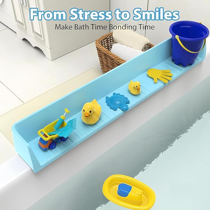 Bathtub Splash Guard,Silicone Splash Guard Play Shelf Bathtub Topper for Kids with Strong Suction Cups,Toy Holder,Toddler Bathroom Essentials