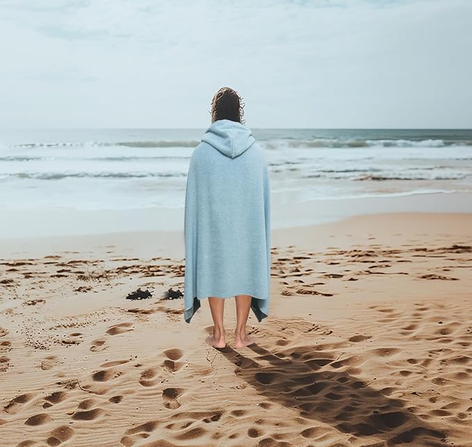 COTTON CRAFT Ultra Soft Hooded Towel – Oversized 35x70 Towel with Hood for Adults - 580 GSM 100% Cotton Ringspun Terry - Pool Beach Bath Sheet Wrap - Luxurious Plush Absorbent – Light Blue