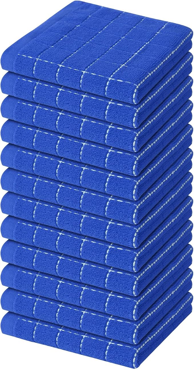 Homaxy 100% Cotton Terry Kitchen Dish Cloths, Ultra Soft and Absorbent Dish Towels for Kitchen, Suitable for Drying and Washing Dishes, 12 Pack, 12 x 12 Inches, Blueberry