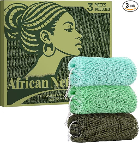 African Net Sponge Authentic - African Exfoliating Net Sponge 3 Pieces - Body Scrubber Exfoliator Wash Cloth - Back Scrubber for Shower - Bath Sponges Shower Loofah Essentials for Women