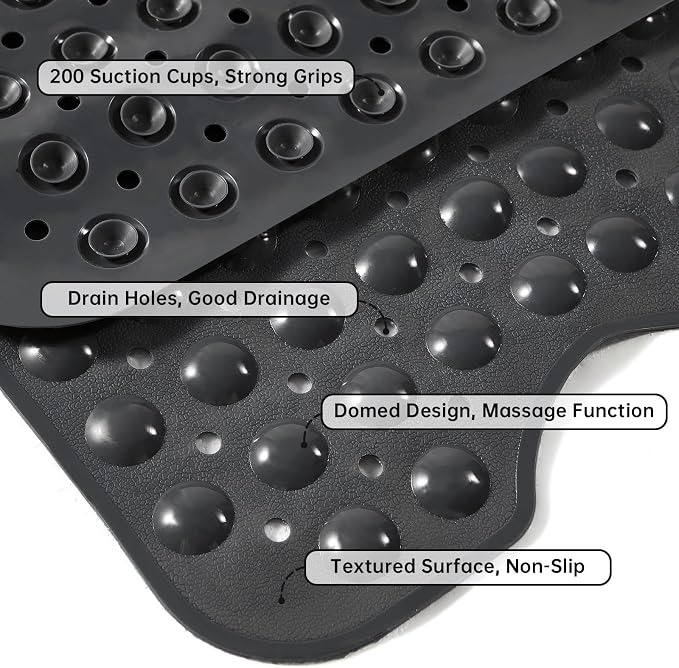 Tree Bud Bathtub Mats for Shower Tub Non-Slip Bath Mat 39 x 16 Inch Extra Long Shower Mat, Bath Tub Mat for Bathroom with Machine Washable, BPA Free for Kids (Black)