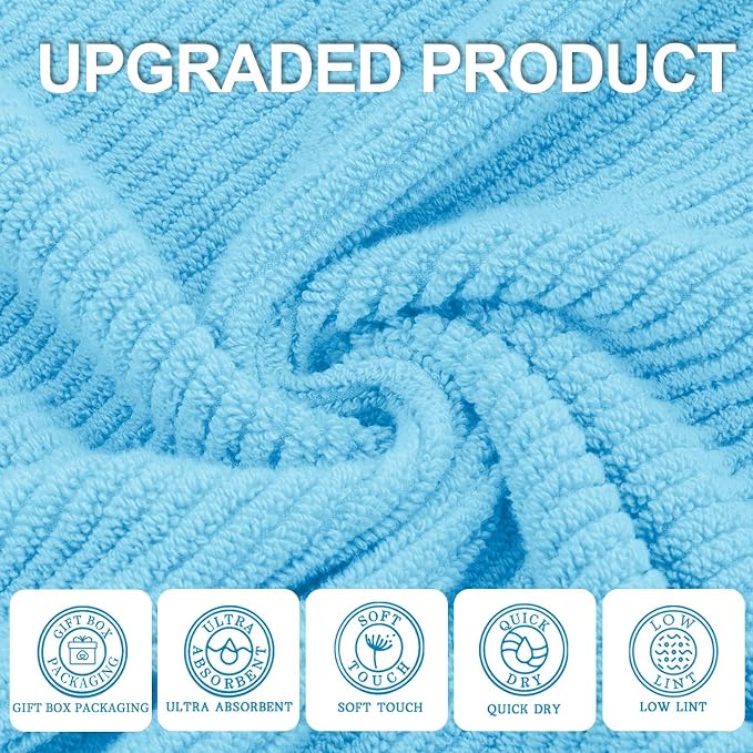 VOOVA & MOVAS Bath Towel Set, 4PC Large 30" x 56" - 100% Cotton | Quick Dry | Thick | Light Weight | Soft | Absorbency, Bath Towels Set for Bathroom, Bathroom Essentials, Ocean Blue