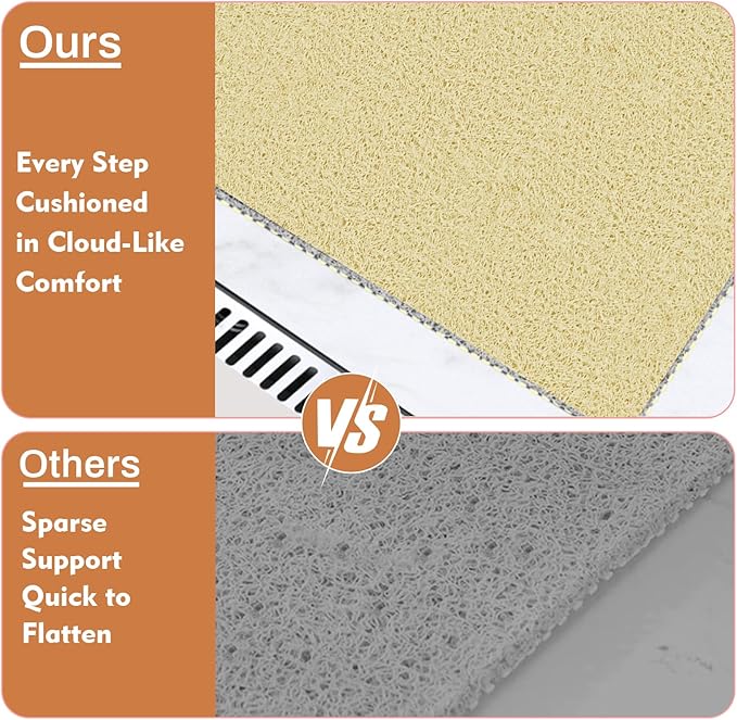Non Slip Shower Mat 24"x16", Loofah Shower Mat for Inside Shower, Quick Drying Bath Mat for Tub & Bathroom Floor, Soft Textured & Elderly Safe, Machine Wash, Beige