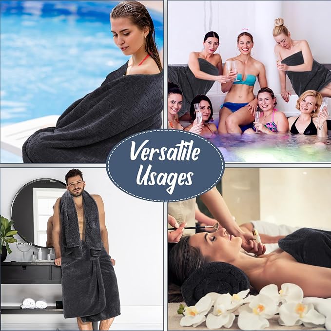 SmoothNovelty 8 Pack Microfiber Bath Towels Bulk 27'' x 60'' Oversized Bath Towel Highly Absorbent Extra Large Shower Sheets Soft Drying for Beach Pool Bathroom Salon Party(Black)