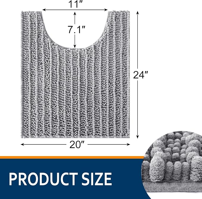 Smiry Bathroom Toilet Rugs U Shaped 24x20, Extra Soft Absorbent Non Slip Rubber Backing Chenille Contour Bath Rugs for Toilet, Machine Washable Contoured Bath Mats, Grey