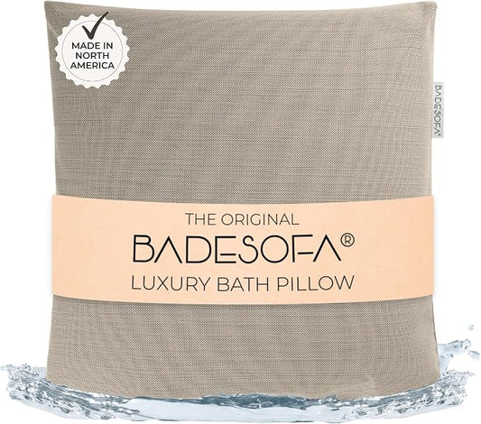 BADESOFA® Luxury Bath Pillow M - Lusciously Soft & Comfortable Tub Pillow for Bathtub - Washable & Quick-Drying Bath Back Pillow - Non-Slip Full Body Tub Pillow - Luxury Spa Cushion in Beige