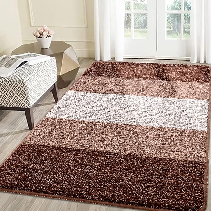 Smiry Dog Door Mat for Muddy Paws, Absorbs Moisture and Dirt, Low-Profile Entryway Mat with Non-Slip Backing, Entry Indoor Outdoor Doormat for Inside Floor (70x35 Inches, Brown, Striped)