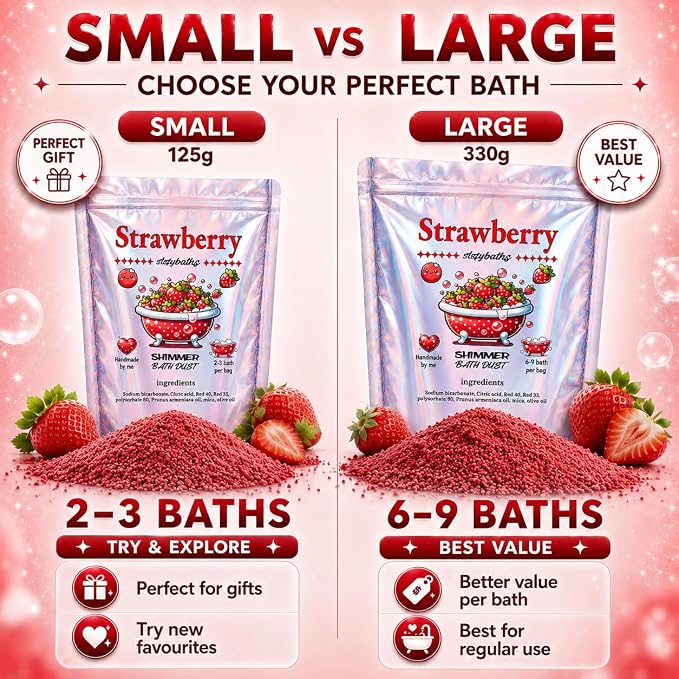 Red Shimmer Bath Bomb in A Bag - Handmade Strawberry Scented Bath Bombs for Women, Kids and Men - Bulk Bathbomb Fizzies Perfect for Boys and Girls All Ages (Small, Red)