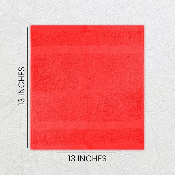 Soft Wash Cloths - 12 Pack Plush and Absorbent Cotton Washcloths for Face, Body, and Baby - Multi-Purpose, Quick-Dry Wash Cloths Set 13x13'' (Red)