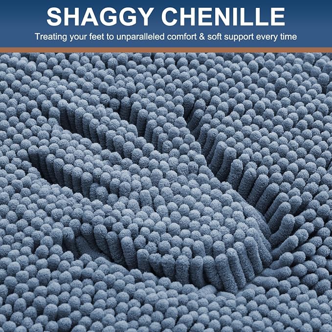 Smiry Luxury Chenille Bathroom Rugs 36x24, Extra Soft and Absorbent Shaggy Bath Mat, Machine Washable, Non-Slip Plush Carpet Runner for Tub, Shower, and Floor, Home Decor Accessories, Grayish Blue